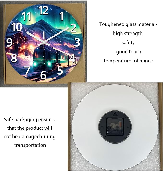XNM Aurora Glass Battery Wall Clock 12 Inch Snow Mountain Teal Office Clock Analog Modern Round Silent Wall Clock Non Ticking