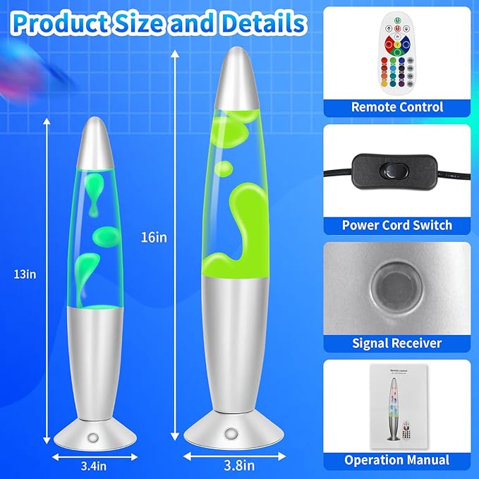 Liquid Motion Lamp with Remote, 17 Color Changing Night Light, 13.5 Inch RGB LED Table Lamp for Kids & Adults, Home Decor, Christmas, Party, Blue Wax