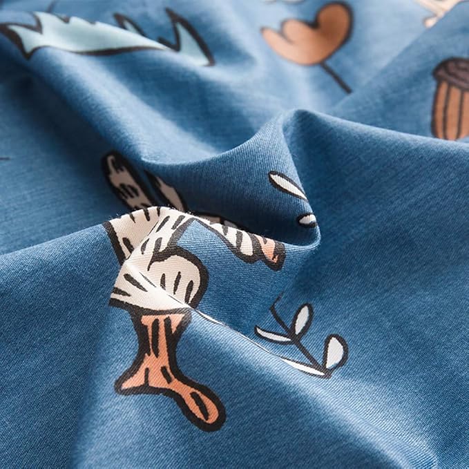 CLOTHKNOW Kids Queen Comforter Sets Blue Cartoon Bedding Comforter Sets Animal Queen Comforter Forest Fox Rabbit Comforter with 2 x Pillow Cases