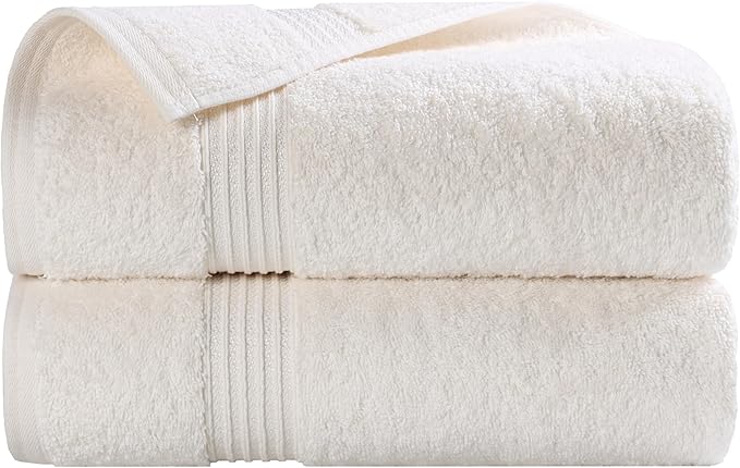 Superior Egyptian Cotton Bath Towel Set, Home Bathroom Towels, Master, Guest Bath, Decor Essentials, Quick Dry, Absorbent, Large Body Towels, Spa, Hotel, Resort, Adult, Kids, Set of 2, Ivory