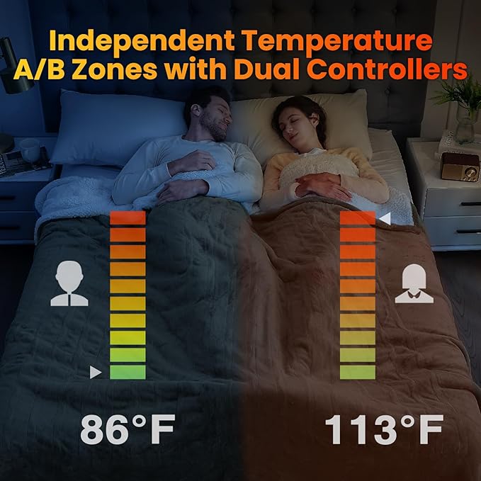 WOOMER Electric Heated Throw Blanket, Soft Flannel Fast Heating Bed Blanket with Multi-Color Option, Queen Size 84"x 90", 10 Heating Levels & 0.5-12H Auto Off, Over-Heat Protection