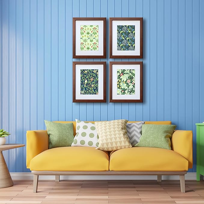 11x14 Picture Frame Set of 4 Made of Solid Wood with Real Glass for Pictures 8x10 with Mat or 11x14 Without Mat, Wall Mount or Tabletop Gallery Photo Frames, Brown