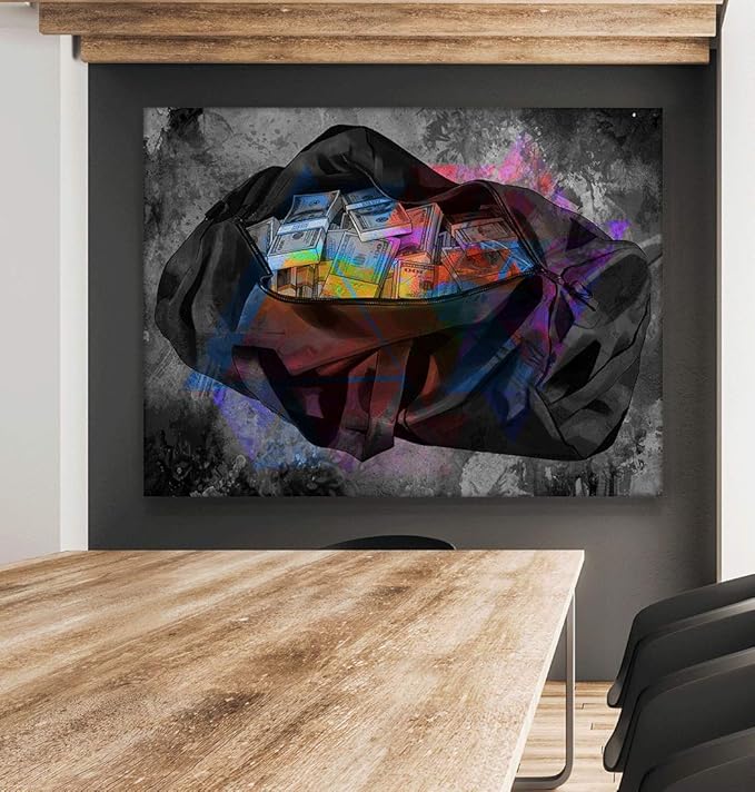 Office Motivational Canvas Print Money Bag Success Wall Decor Modern Art Dollars Decoration Motivation Entrepreneur Inspirational Pop Arts (8 x 8 in)