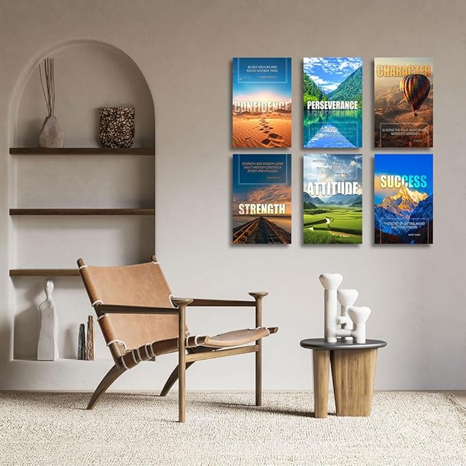 Inspirational Quotes Wall Art，Motivational Wall Art Decoration Painting, landscape Canvas Wall Art， Suitable for Library, Office， Living Room,Home Deco,Tabletop/Hanging,| 6-pack(38x 58 cm) framed 1
