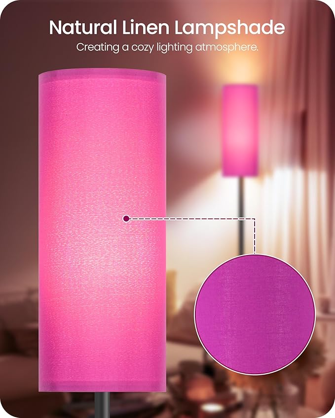 Dimmable Purple Floor Lamp for Living Room with Remote and Foot Switch, Corner Floor Lamp for Bedroom, 66" Standing Tall Lamp, 10W 900LM Bulb Included, 3000K-6500K, Linen Shade, FCC Listed Z06LD05W1