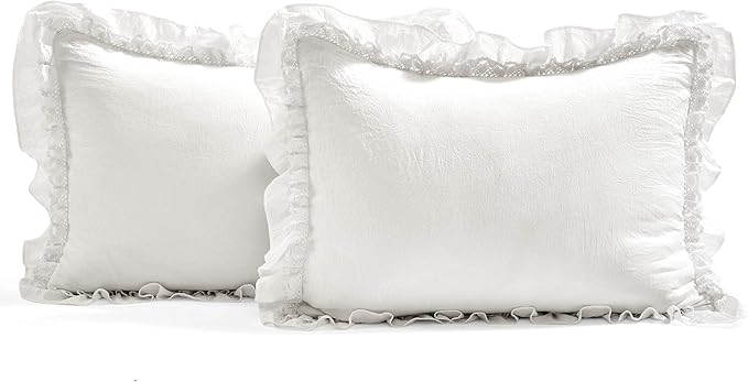Lush Decor Ella Vintage Chic Ruffle Lace Bedspread White Farmhouse Style Lightweight 3 Piece Set, King