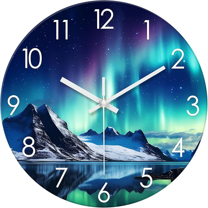 XNM Extra Large Wall Clocks for Living Room Decor 24 Inch Glass Teal Analog Clock Battery Operated Silent Wall Clock Modern