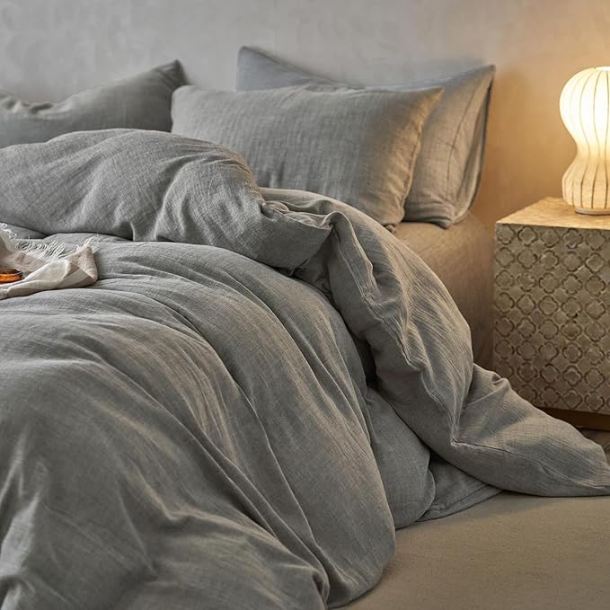 VM VOUGEMARKET Muslin Duvet Cover King Size,Breathable Linen Like Guaze Textured Bedding Comforter Cover Set 3 Pieces Minimalist Duvet Cover with 2 Pillowcases, 104"x90",Grey