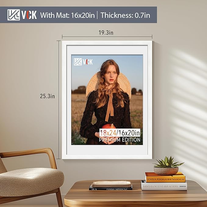 VCK 18x24 Poster Frame White - 5 Pack | with Mat 16x20 | Textured Exclusive Solid Wood Picture Frame | Horizontal and Vertical Formats with Included Hanging Hardware