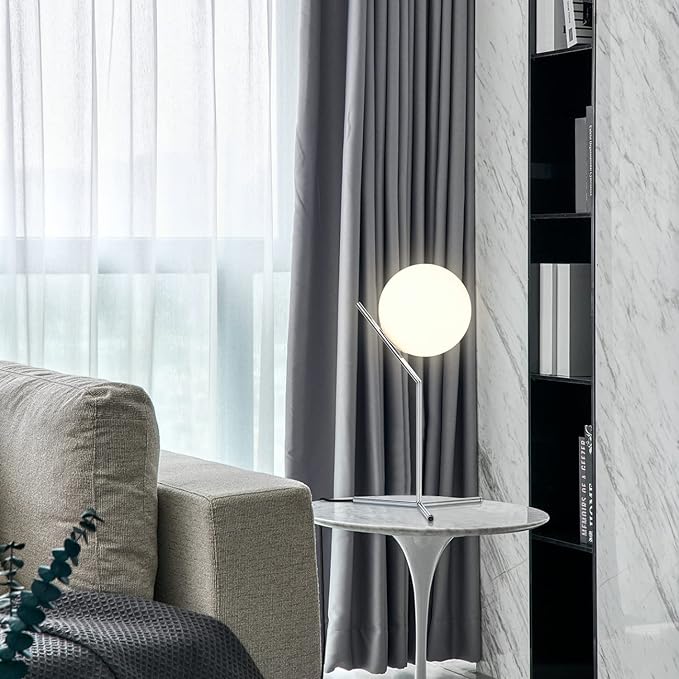 BOKT Modern Chrome Metal Globe Table Lamp Contemporary Milk White Glass Reading Lamp 1-Light E26 Table Standing Lamp Home Decor Glass Ball Iron Lighting Fixture for Bedside Hotel Shop Office Gifts