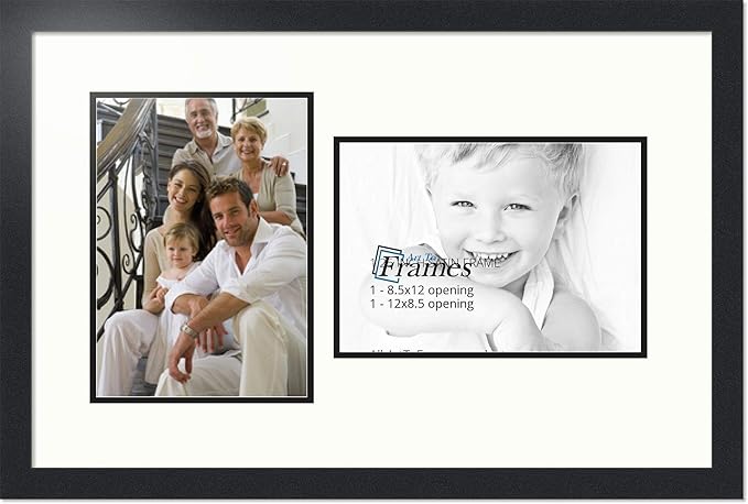 ArtToFrames Collage Photo Frame Double Mat with 2 - 8.5x12 Openings and Satin Black Frame