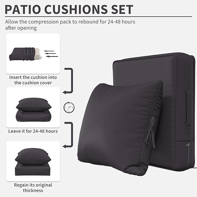 Premium Outdoor Seat Cushion Chair Cushions for Patio Furniture 19 L X 19 W X 4 H Waterproof & Fade Resistant Deep Seat and Backrest Cushion Set with Removable Covers for Chair, Sofa