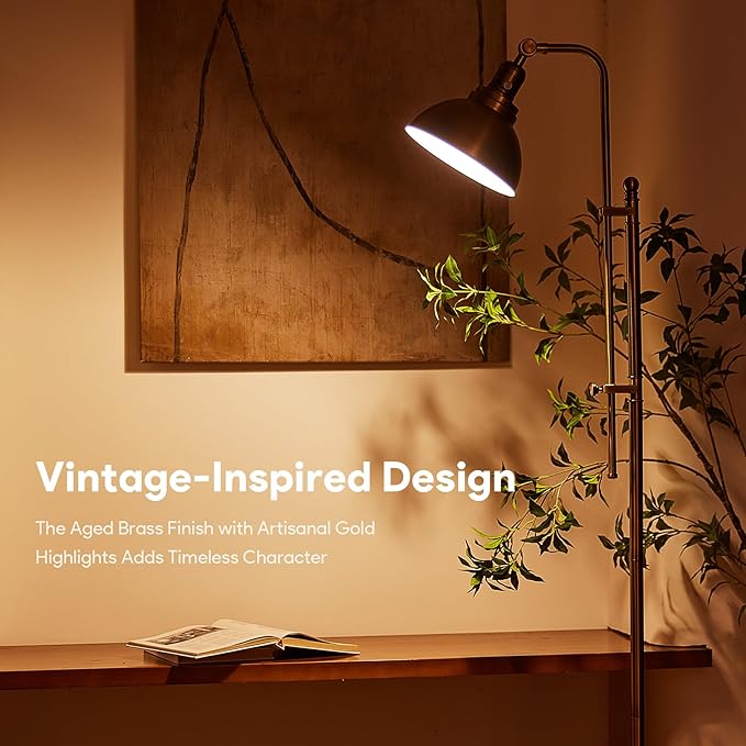 VONLUCE Floor Lamp for Living Room, 65" Industrial Brass Floor Lamp Adjustable Height & Head Vintage Metal Standing Reading Pole Lamp for Bedroom, Office, Farmhouse