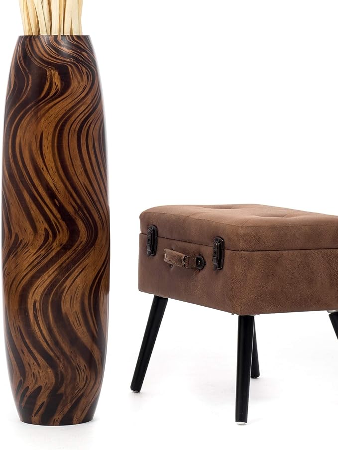 Leewadee Large Brown Light Brown Home Decor Floor Vase – Wooden 34 inches Tall Farmhouse Decor Flower Holder for Fake Plant and Pampas Grass