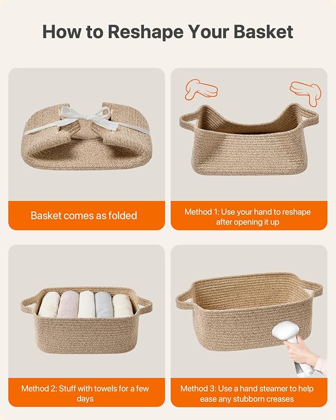 KALLAX Small Woven Basket, 14 x 10 x 5.6 Inches, Small Storage Baskets for Organizing, Gift Baskets Empty, Cute Rope Shelf Closet Storage Bins for Shelves, Dog Toy Basket, Mixed Brown
