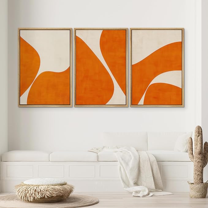 SIGNWIN Framed Wall Art Print Set Modern Abstract Orange Geometric Mid-Century Minimalist Photography Modern Art Minimalist Closeup Dramatic for Living Room, Bedroom, Offic - 16"x24"x3 NATURAL