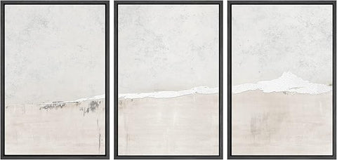 SIGNWIN Framed Canvas Print Wall Art Set Industrial Grunge White Gray Landscape Shapes Abstract Illustrations Modern Art Decorative Nordic Zen for Living Room, Bedroom, Office - 16"x24"x3 Black