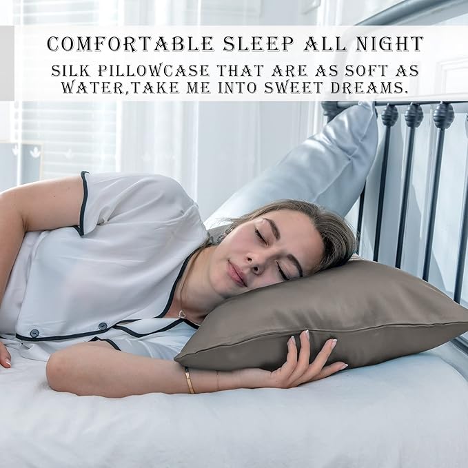 Silk Body Pillowcase Mulberry Silk Pillow Cases with Zipper Soft Breathable Smooth Cooling 20x54 inches Pillowcase for Sleep (Gray,20"X 54",1Pcs)