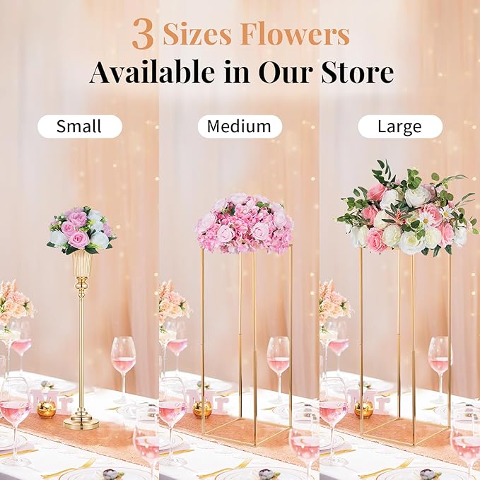NUPTIO Pcs of 6 Fake Flower Ball Arrangement Bouquet,15 Heads Plastic Roses with Base, Suitable for Our Store's Wedding Centerpiece Flower Rack for Parties Valentine's Day Home Décor (Pink & White)