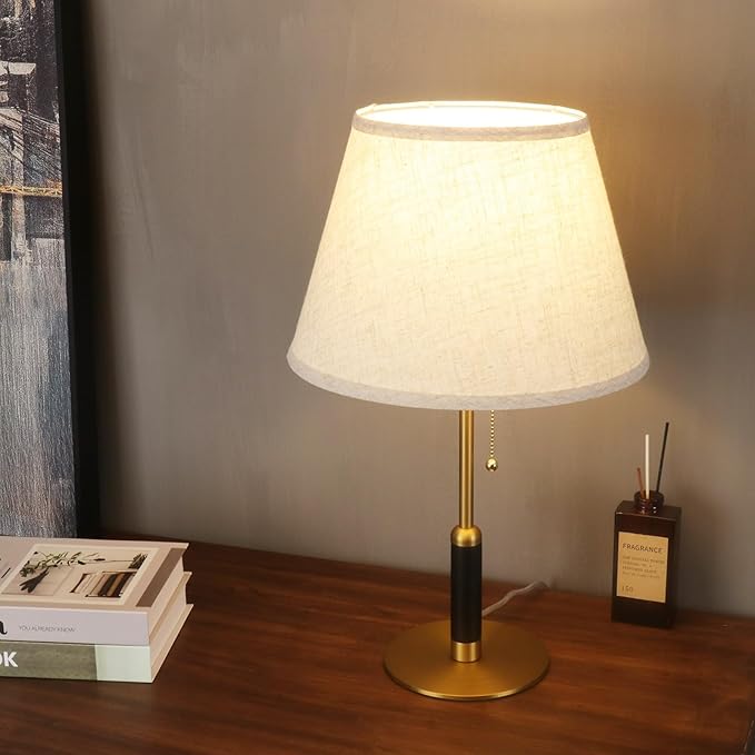 21" Bedside Lamps Set of 2 for Bedroom Living Room Modern Table Lamp Nightstand Lamp for End Tables 3-Color Temperatures Pull Chain Wood Fabric for Home/Office/Desk Decor (Light Brown+Brass)