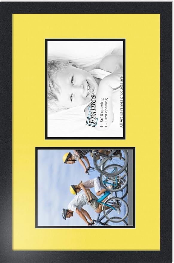 ArtToFrames Collage Photo Frame Double Mat with 2 - 8x10 Openings and Satin Black Frame