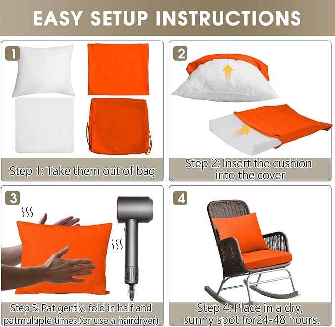 Outdoor Seat Cushion Set 22 x 22 In, Water-Resistant & Fade-Resistan, Patio Furniture Cushions with Removable Cover Deep Seat & Back Cushion with Handle and Adjustable Straps for Chair Sofa,1PC