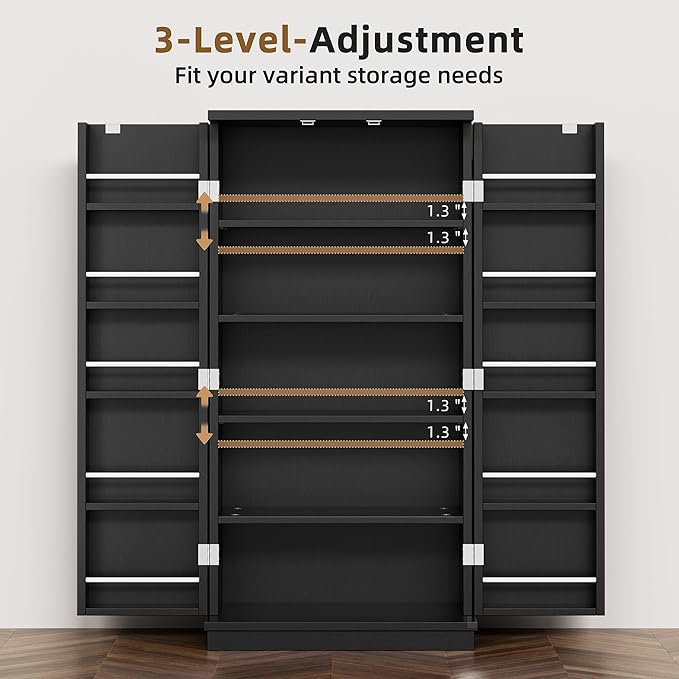 Shintenchi Kitchen Pantry Cabinet,5 - Layer Storage Cupboard with Adjustable Shelves for Organizing and Storing Food Items,47'' Versatile Buffet Sideboard for Kitchen, Bathroom and Laundry,Black