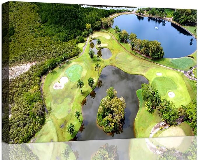 Golf Course Canvas Wall Art for Living Room Bedroom Bathroom Home Decorations Golf Course and Lake Picture Poster Prints Artwork Framed Ready to Hang(24''H x 36''W)