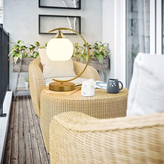 BOKT Modern Globe Table Lamp Mid Century Gold Glass Table Lamp Nordic Simple Design Desk Lamp White Globe Metal Reading Lighting Fixture for Bedside Nightstand Living Room