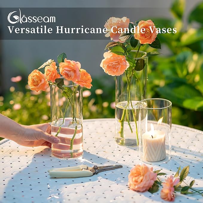 Glasseam Clear Cylinder Vases Set, 24Pcs Glass Vases for Centerpieces Bulk, Modern Floating Candle Holder for Decor, Hurricane Candle Holders for Wedding Table Decorations, 6"+8"+10"