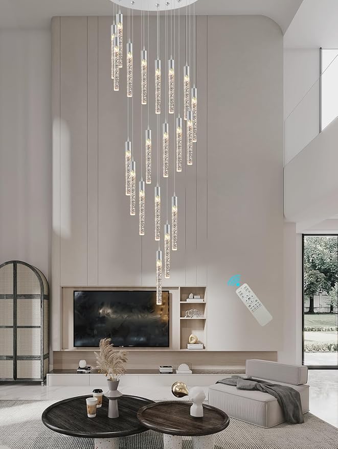 Flashing God High Ceiling Chandelier for Foyer Long Chandeliers for High Ceilings Hanging Light Fixtures for Staircase Entryway Living Room