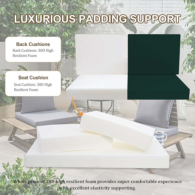 Outdoor Loveseat Cushion Set 46 x 26 Inch, Waterproof & Fade-Resistant Deep Seat Patio Cushions with Removable Cover, Ties & Hidden Zipper,Patio Love Seat Sofa Cushions for Sofa Bench Couch,Dark Green