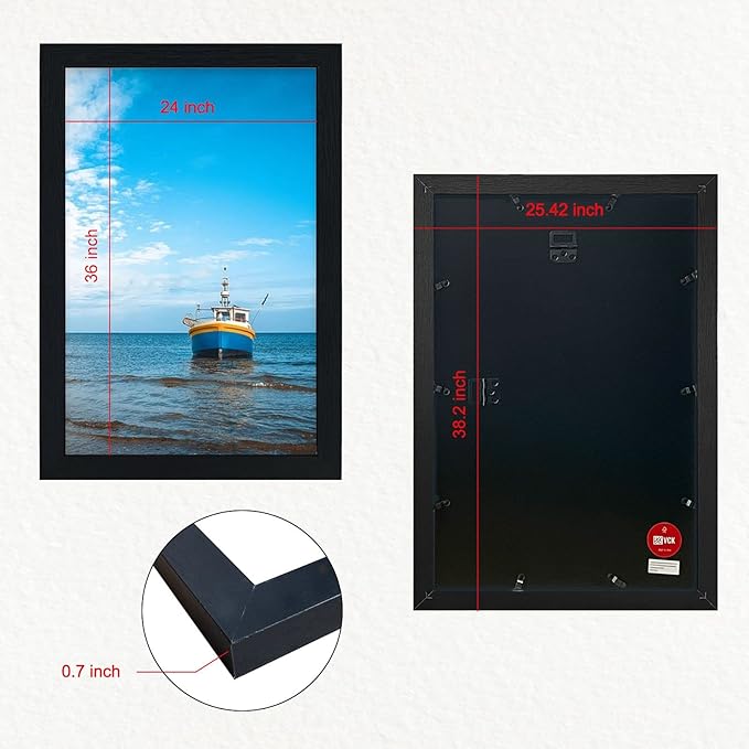 VCK 24 x 36 Inch Black Poster Frame Wood with Plexiglass Hanging Hardware Large Picture Frame for Poster Artwork Certificate Included 5 Pack