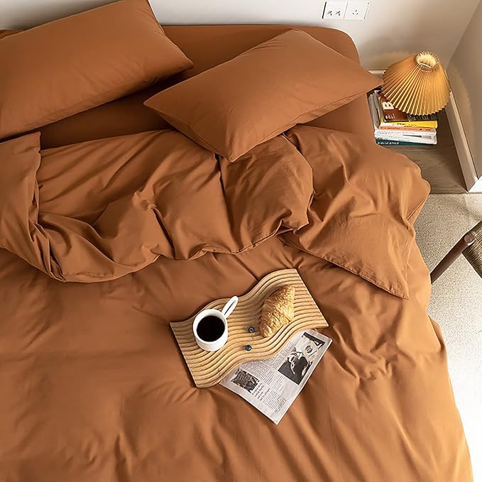Luxlovery Pumpkin Comforter Set Full Rust Bedding Set Full Size Terracotta Rust Blanket Adults Teens Quilts Pumpkin Brown Reddish Brown Comforter Set Women Men