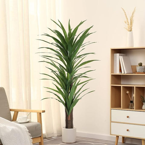 Dracaena Silk Plant Corn Stalk 5ft Tall Faux Plants Indoor Large Fake Plants Potted Yucca Tree Tropical Floor Plants Artificial Silk Palm Trees for Home Office Store Decor Housewarming Gift