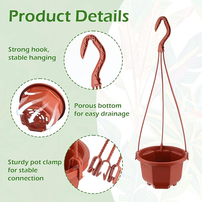 Roshtia 50 Pcs Plastic Hanging Plant Pots with Hooks Flower Pots Baskets Outdoor Hanging Nursery Planter Holder for Home Garden Balcony Porch(Brown,5.1 inch)