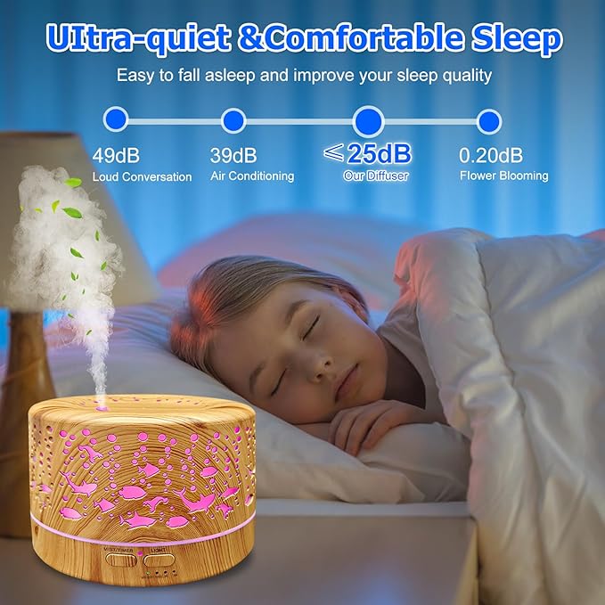 Diffusers for Essential Oils Large Room with R/C,600ml Essential Oil Diffusers for Home,Waterless Auto Off 7 Colors Changed 3 Mist Modes,Cool Mist Humidifiers for House Bedroom Decor,Gifts,Light Wood