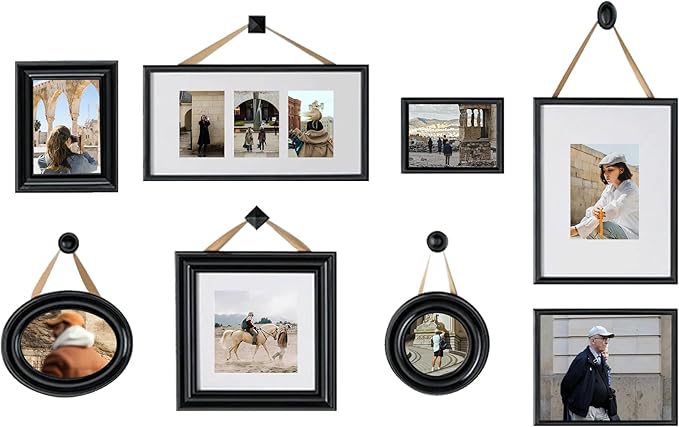 J.M.Deco 8 Pack Picture Frames for Wall Decor, Photo Frames Set with Glass Cover, Multi Picture Frames Decoration for Home Living Room, Bedroom, Black
