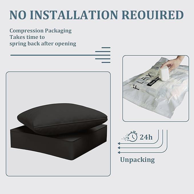 Outdoor Seat Cushion Set 24 x 24 x6.5 Inch Splash-Proof & Fade Resistant Patio Furniture Cushions with Removable Cover Deep Seat & Back Cushion with Straps for Chair Sofa Couch