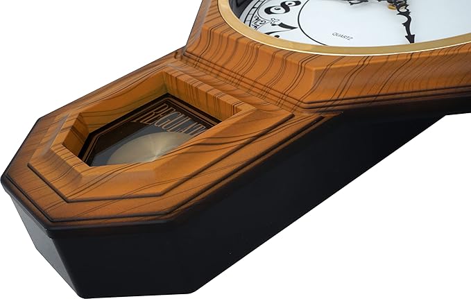 JUSTIME Traditional Schoolhouse Classic Vintage Arabic Regulator Wall Clock, Chiming Wall Clocks with Pendulum & Westminster Chime Hourly, Schoolhouse Wall Decor Battery Operated (Light Wood Grain)