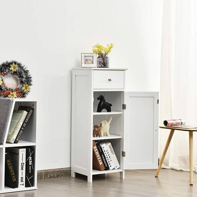 GLACER Floor Storage Cabinet, Multifunctional Bathroom Storage Cabinet with 2 Adjustable Shelves, Ideal for Bathroom, Living Room, 14 x 12 x 34.5 inches (White)