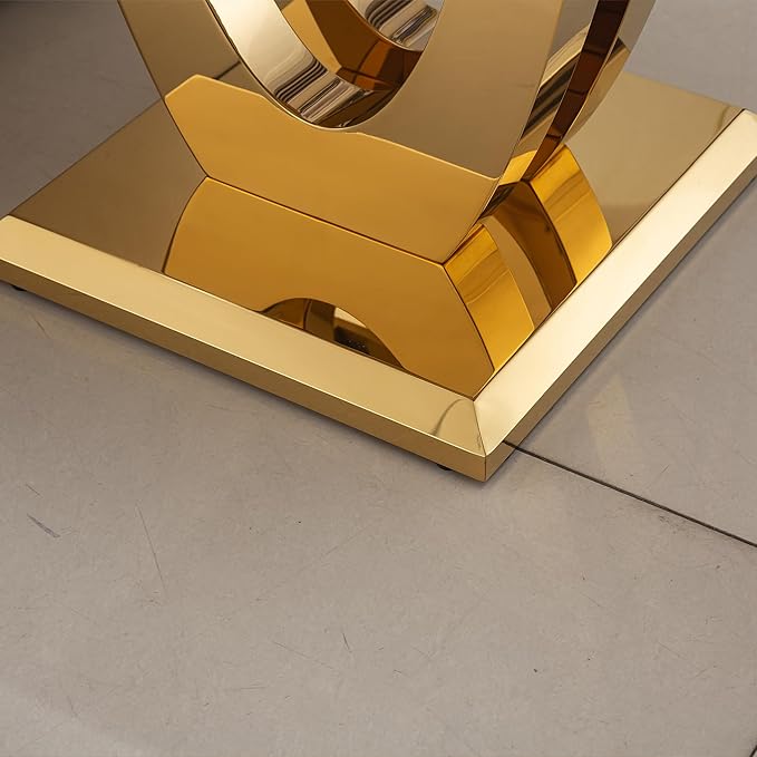 SSLine Modern White Faux Marble End Table Luxury Square Sofa Side Table with Gold U-Shape Base Mid-Century Elegant Bedside Table w/Mirrored Stainless Steel Frame for Living Room Bedroom