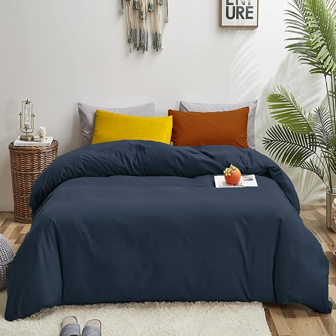 Luxlovery Navy Blue Comforter Set California King Dark Blue Bedding Comforter Set Soft Breathable Quilts Breathable Cozy Comforter with 1 Yellow+1 Caramel Pillowcase for King Bed