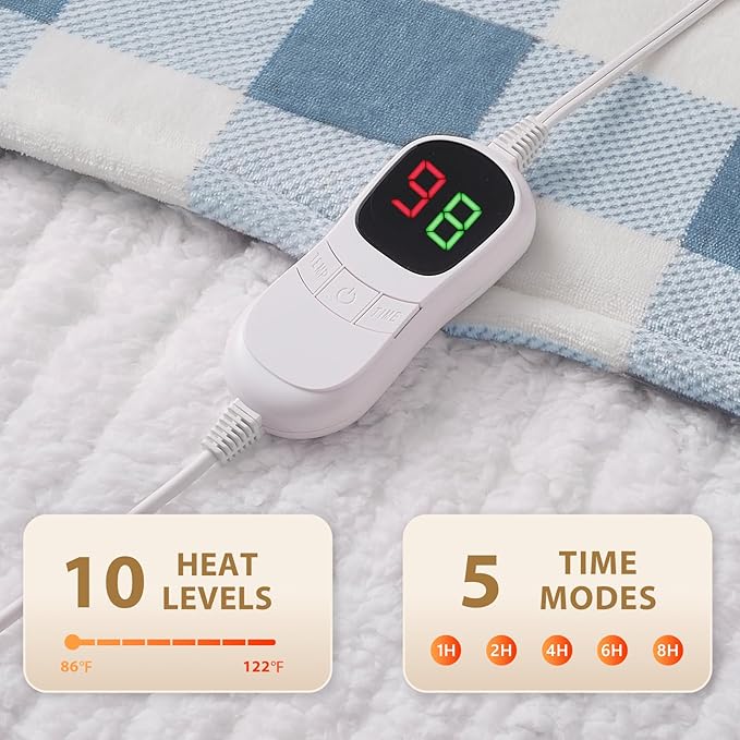 Homemate Electric Blanket Heated Throw - 50“x60“ Ultra Soft Cozy Flannel Heating Blanket with 10 Fast Heat Levels 8 Hours Auto Off Over-Heated Protection ETL Certification Keep Warm in Home Office