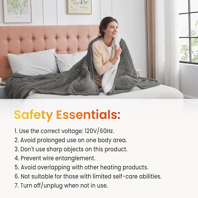 WOOMER Heated Throw Blanket Full Size, Soft Flannel Fast Heating Blanket with Multi-Color Option, 77"x 84", 10 Heating Levels & 0.5-12H Auto Off, Over-Heat Protection