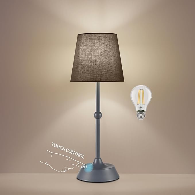 LED Cordless Table Lamp,Rechargeable 6000mA Battery Operated Portable Grey Desk Lamp,Dimmable Touch Control Table Lamp,for Restaurant/Patio/Outdoor.(LED Bulb Included)