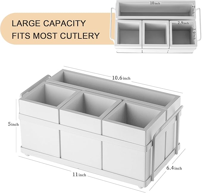 PTSTING Silverware Caddy White Wood Flatware Holder Paper Plate Dispenser Silverware Utensil Caddy Cutlery Flatware Organizer Box for Spoons Forks Plates Napkins