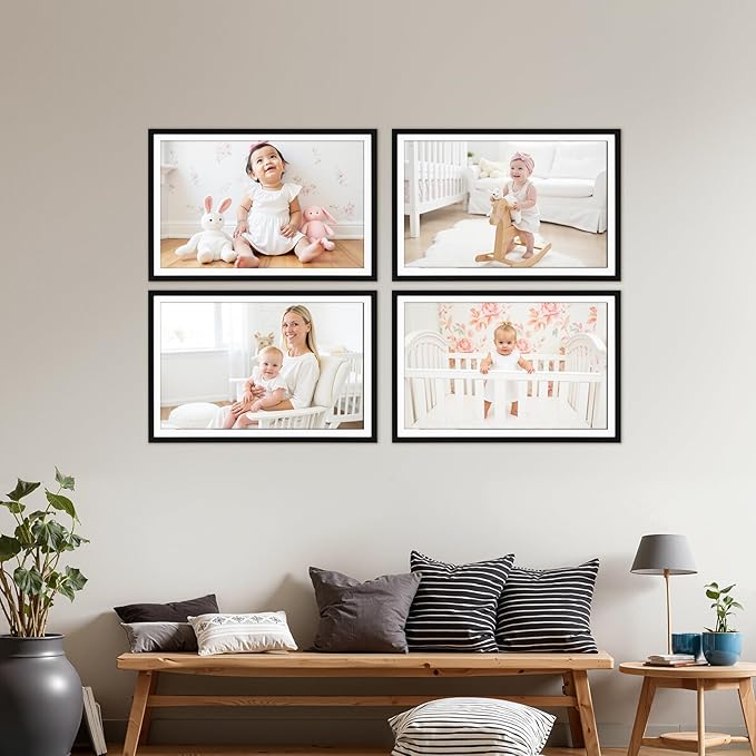 Giftgarden Black 12x18 Picture Frame Set of 4, Matted to 11x17 Picture with Mat or 18x12 Poster without Mat, Wall Hanging Display