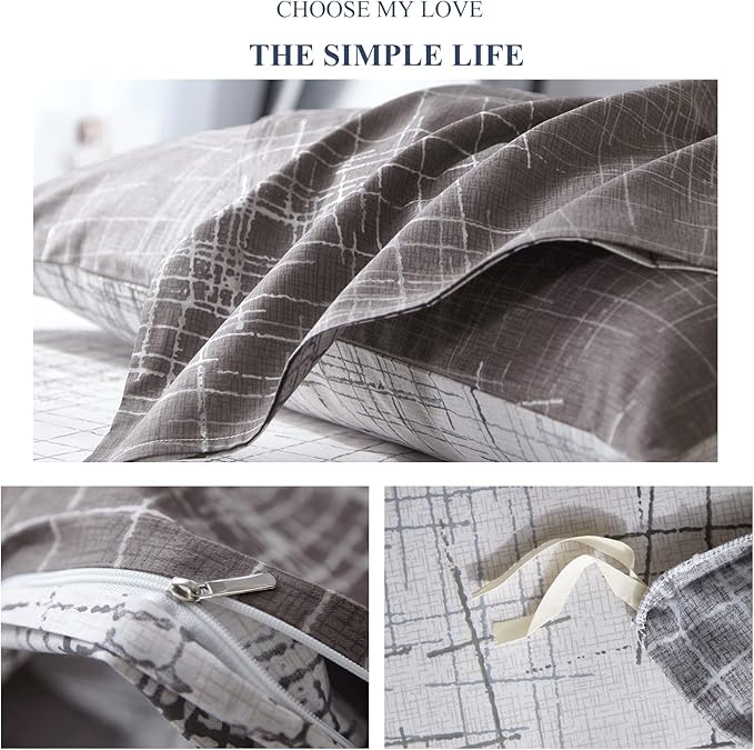 VM VOUGEMARKET Abstract Duvet Cover Queen,100% Cotton Brown Gray Reversible Duvet Cover Set for Men,Teens,Minimalism Modern Bedding Set-Queen,Artwork