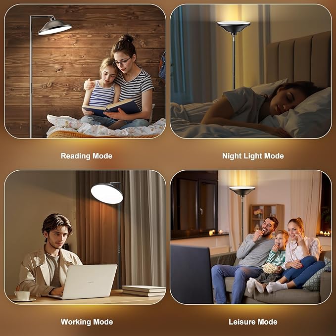 36W Bright Floor Lamps for Living Room, 2 in 1 LED Torchiere Floor Lamps, Standing Lamp for Bedroom, Tall Floor Lamp for Office, Black Modern Reading Lamp